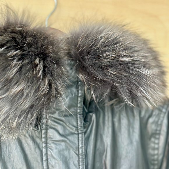 SAM Hudson Black Hooded Jacket Luxury Parka Canvas & Fox Fur Designer Coat EUC - Picture 5 of 11